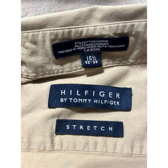Tommy Hilfiger Long-Sleeved Button-Up Khaki Stretch Size 15 1/2 32-33 Casual - Picture 3 of 6